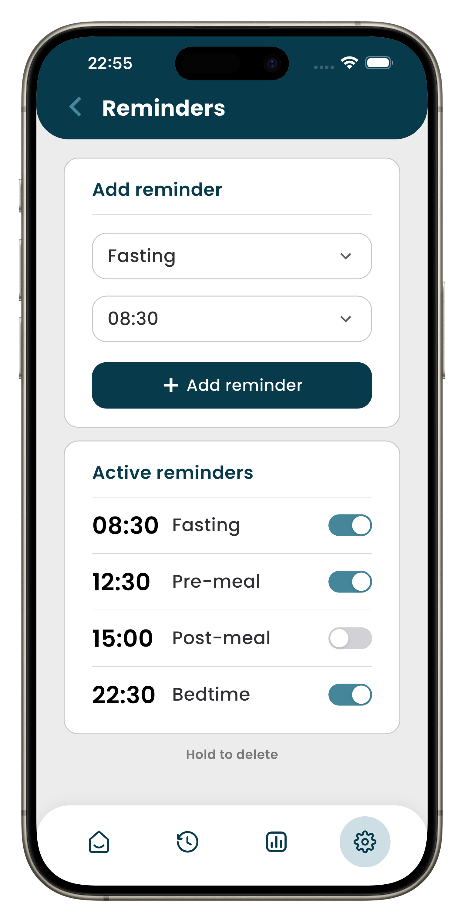 Glucose Log reminder settings